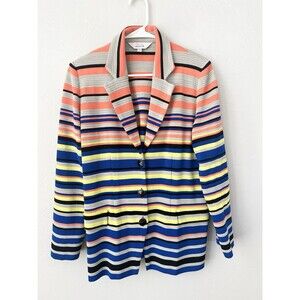 Exclusively Misook Black Orange Knit Striped Jacket Blazer Top Large L Buttons